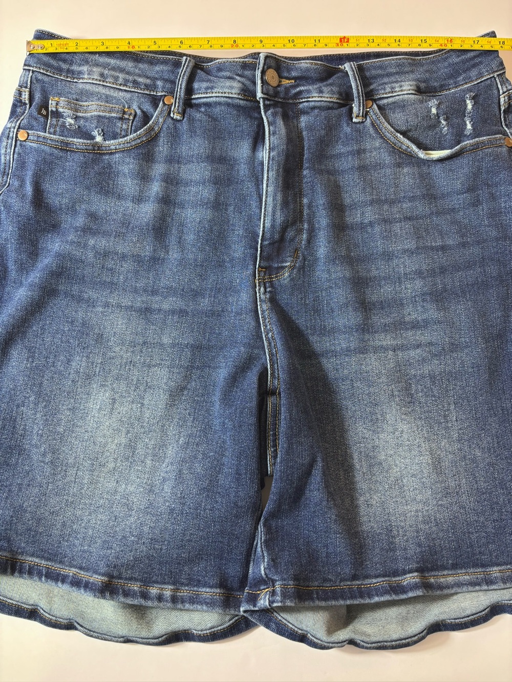 Judy Blue Denim Bermuda Shorts Hi-Rise Tummy Control Distressed Blue Size 3XL - Picture 9 of 13